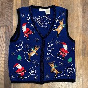 Bobbie Brooks Santa Christmas Sweater Vest EUC
